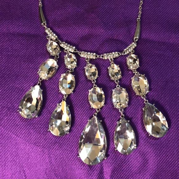 Erica Lyons Silver Tone Statement Necklace with Teardrop Crystal Stones - Picture 2 of 6